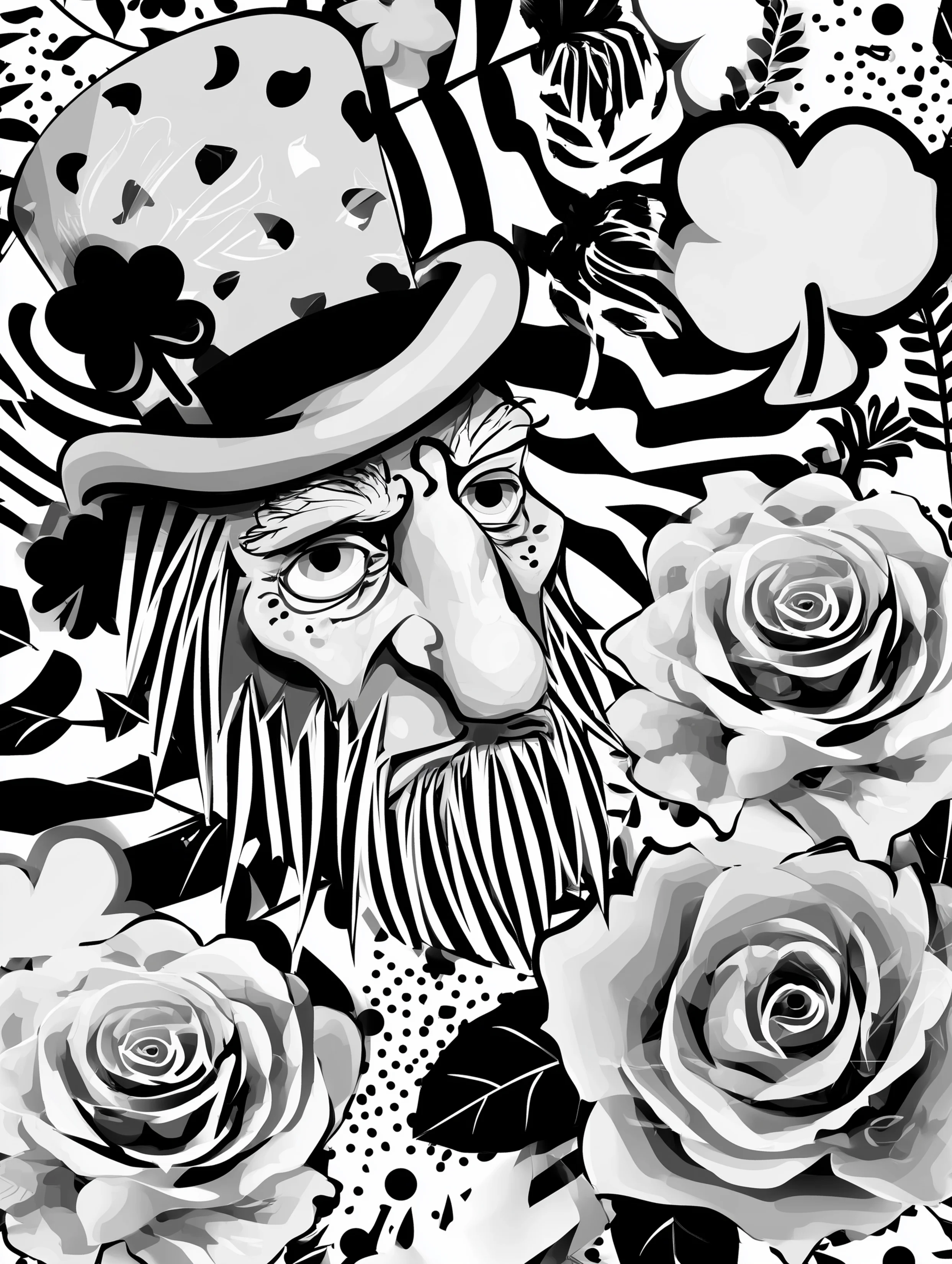 Free printable St Patricks Day coloring page for adults featuring a leprechaun with floral elements